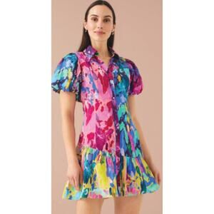 Alivia Gwen Dress - Gold Paint Burst, Button Down w/ Sash, Large, NWT, 265$